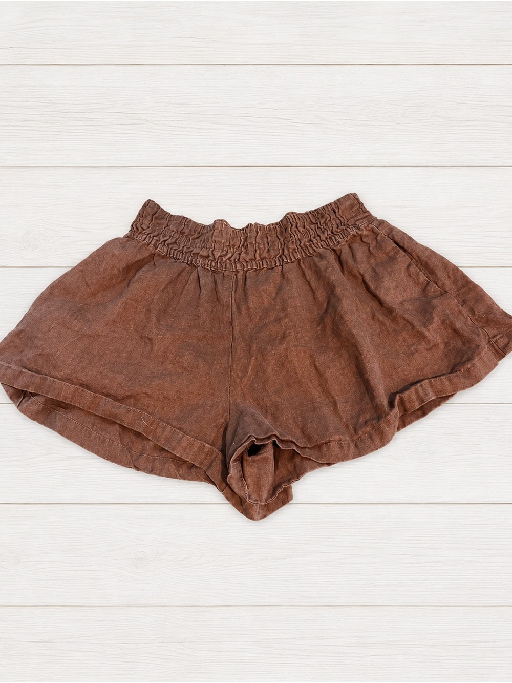 Anthropologie Somerset Brown Linen-Look Elastic Waist Shorts